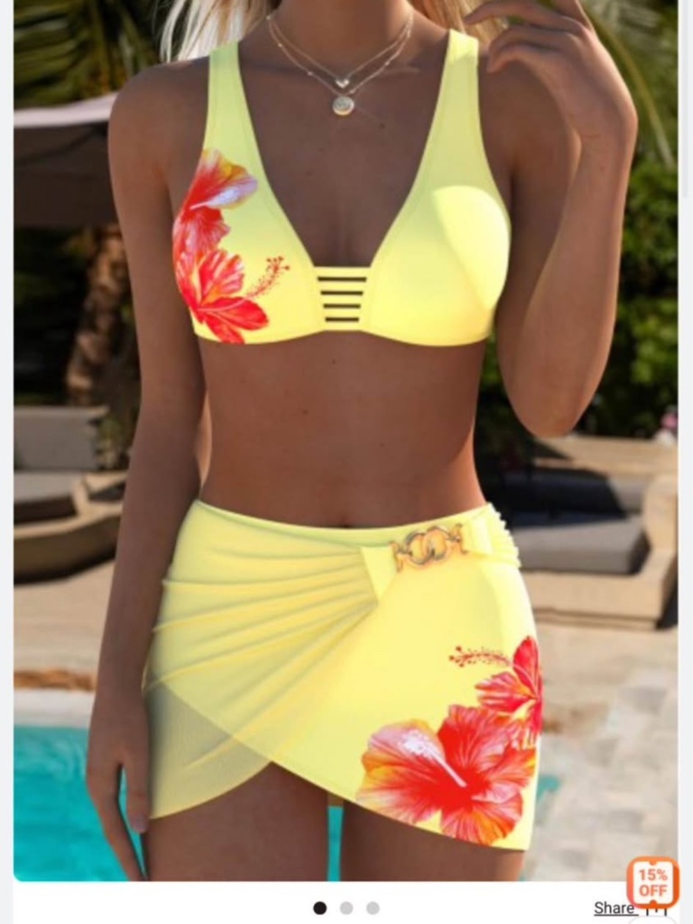 Yellow Floral Bikini Set w/ Sarong Modily Size XS Tropical Swim